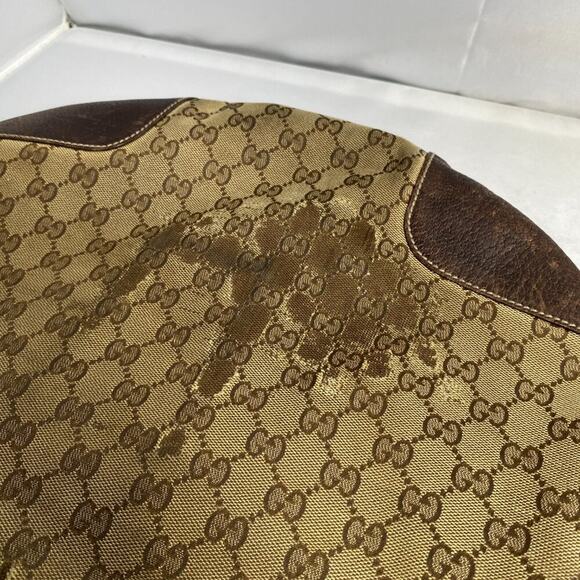 Gucci large Princy G print hobo bag. Tan canvas w brown leather. - Picture 4 of 6